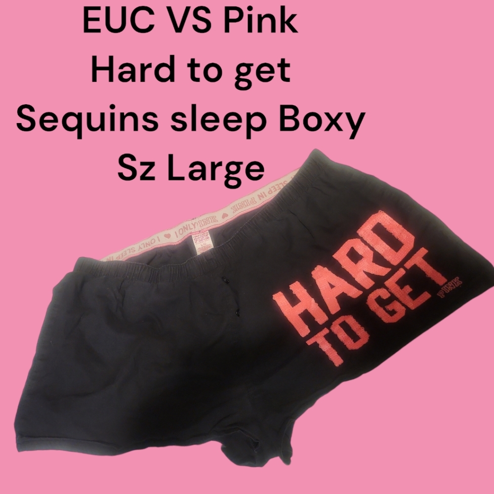 EUC VS Pink I only Sleep in Pink w/Pink sequins boxy shorts Sz Large!